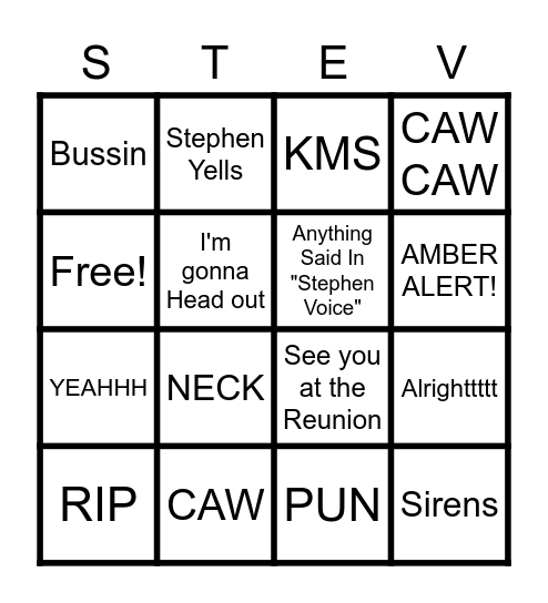 Stephen BINGO Card