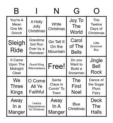 Christmas Songs Bingo Card