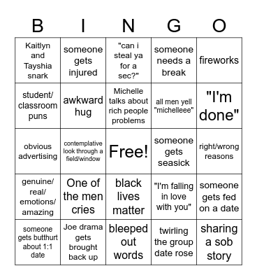 Bachelorette Bingo Week 6 Bingo Card