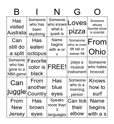 Meet your RA Squad!  Bingo Card