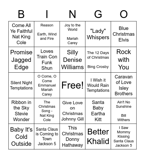 Jackson Holiday Bingo Card