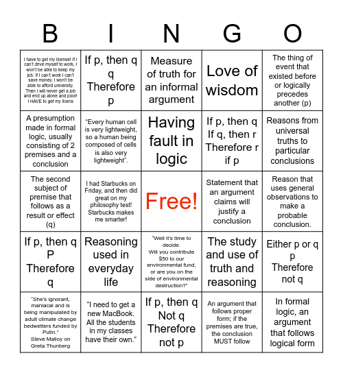 Woodley Bingo Card