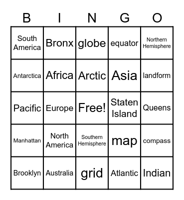Geography Review Bingo Card