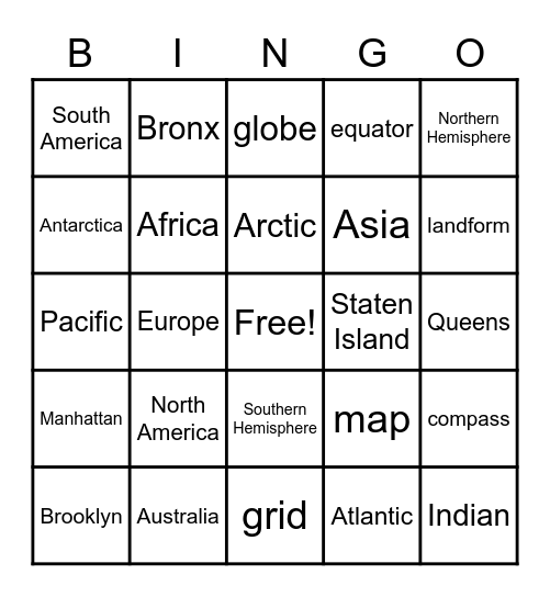 Geography Review Bingo Card