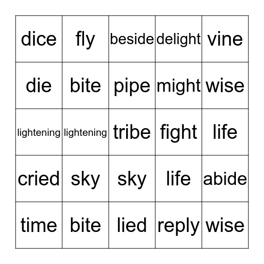 long i Bingo Card