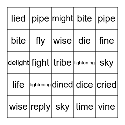 long i Bingo Card