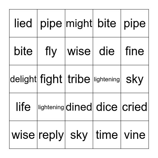 long i Bingo Card