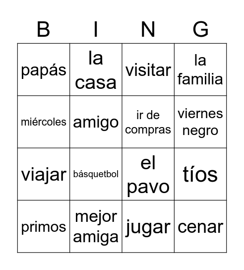 El día de acción de gracias Bingo Card