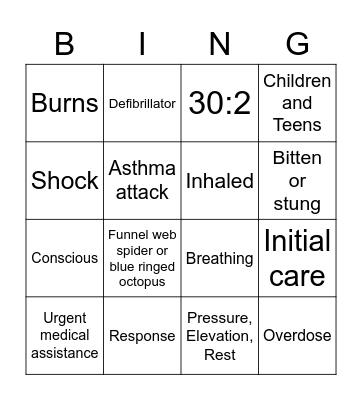 First Aid Bingo! Bingo Card