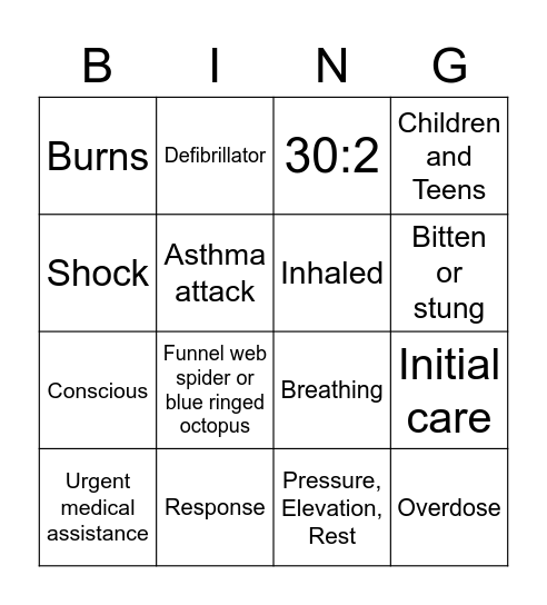 First Aid Bingo! Bingo Card