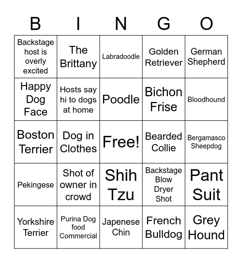 Dog Show bingo Card