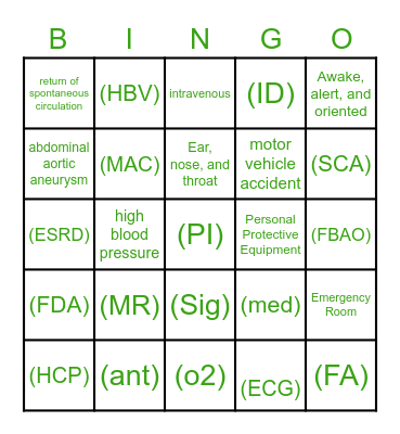 Medical Abbreviations =) Bingo Card