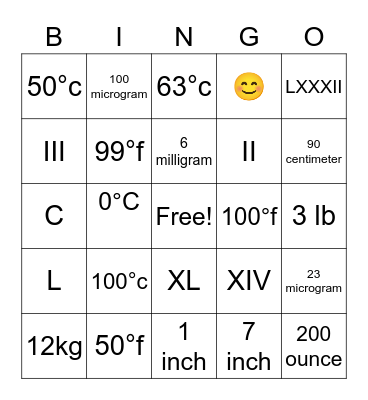 Medical math :] Bingo Card