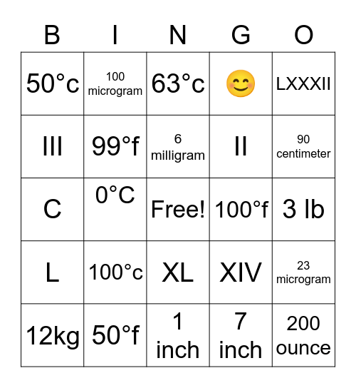 Medical math :] Bingo Card