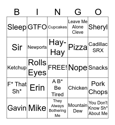 Tiffany's Day At Work Bingo Card