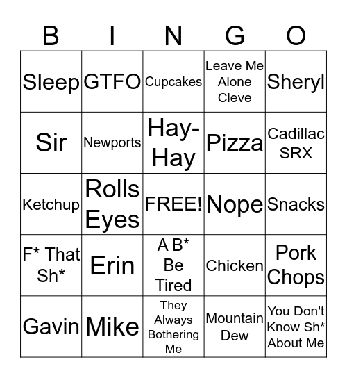 Tiffany's Day At Work Bingo Card