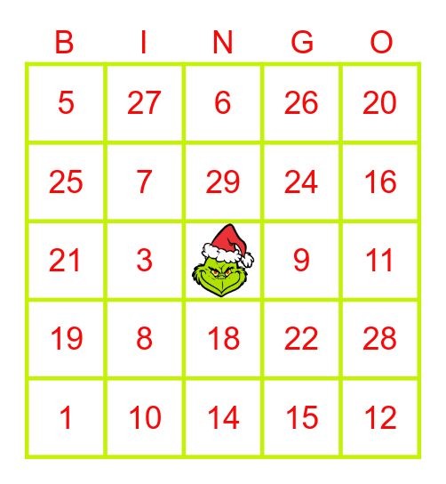 CDA-Ville Grinch Bingo Card