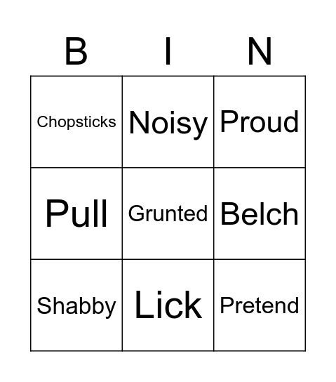 Fish Cheeks Vocabulary Bingo Card