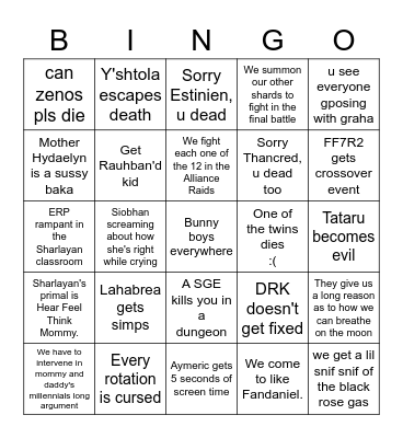 Endwalker Bingo Card