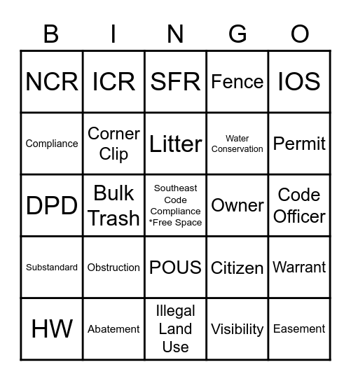 Code Bingo Card