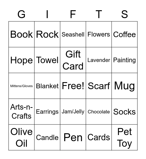 Holiday Gift Giving Bingo Card