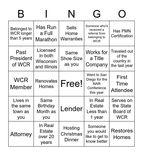 Women's Council of Realtors 2020 Gala Bingo Card