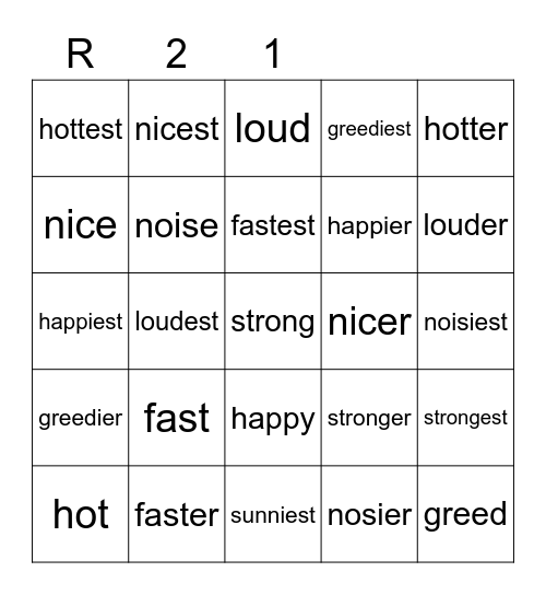 Red 21 Bingo Card