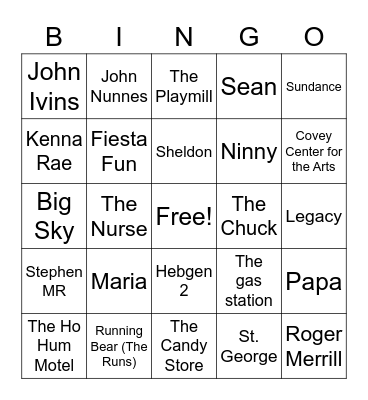 COVEY FAMILY BINGO! Bingo Card