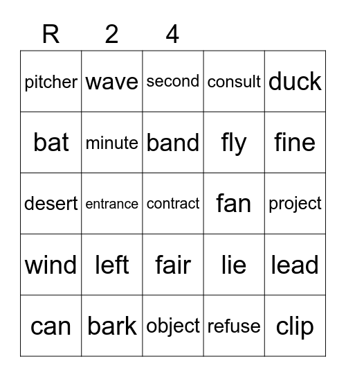 Red 24 Bingo Card