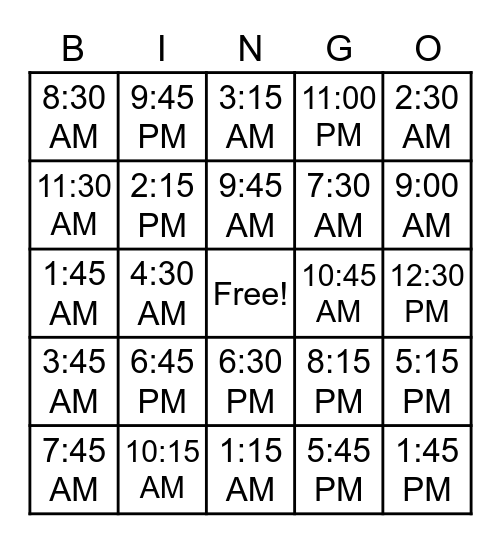 TIME TIME Bingo Card