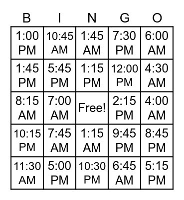 TIME TIME TIME TIME Bingo Card