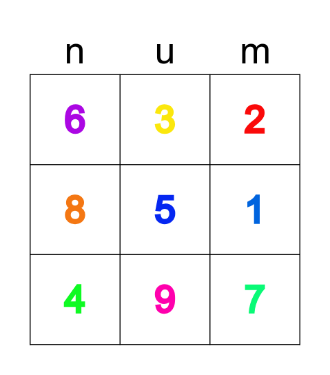number bingo Card