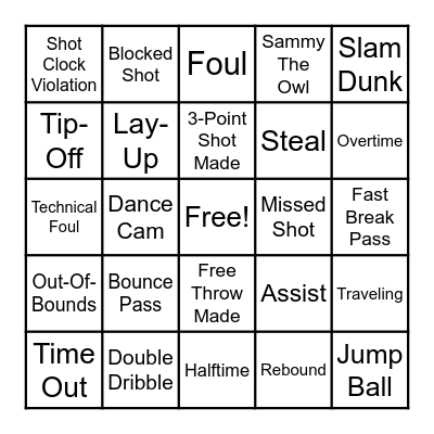 Rice Basketball Bingo Card