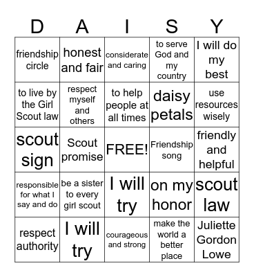 DAISY BINGO Card