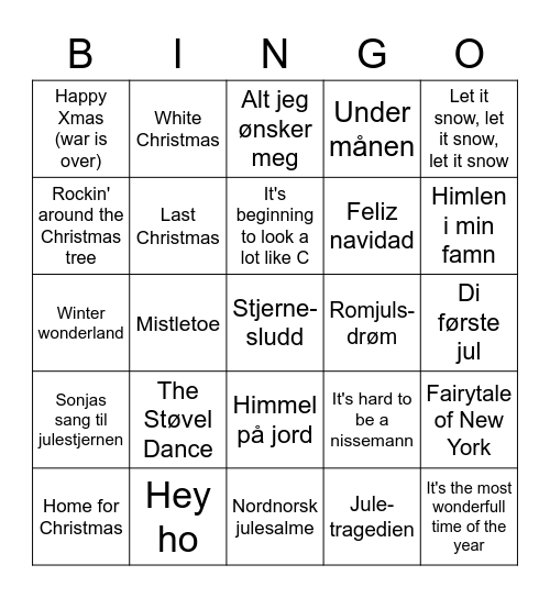 JULEMUSIKK Bingo Card