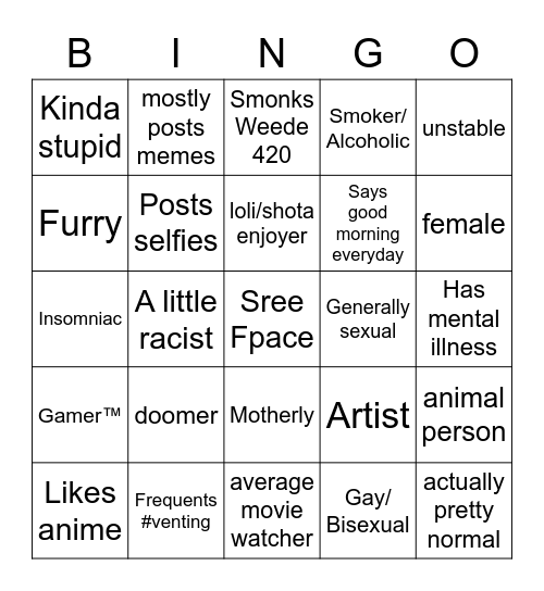 Sodacity Member Bingo Card