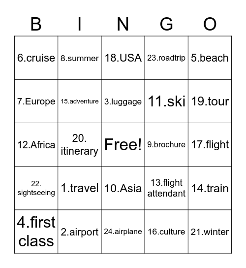 travel bingo how to play