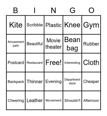 Vocabulary Bingo Card