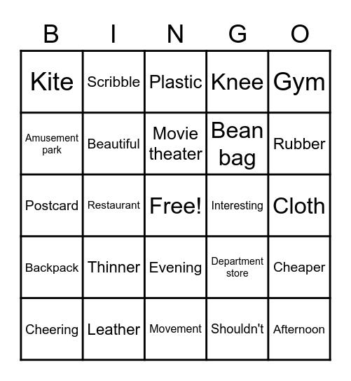 Vocabulary Bingo Card