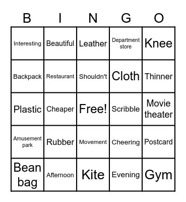 Vocabulary Bingo Card