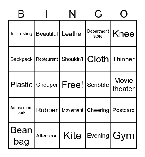 Vocabulary Bingo Card