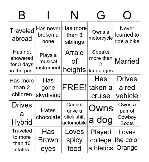 Intro to PA Profession Bingo Card