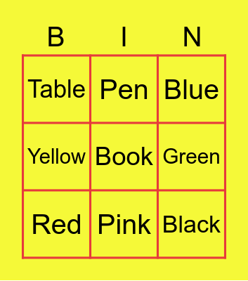 Colours Bingo Card