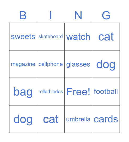 Personal possessions Bingo Card