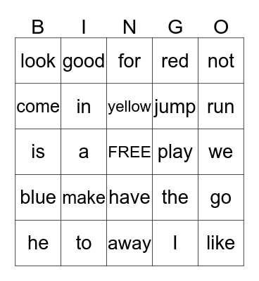 SIGHT WORDS Bingo Card