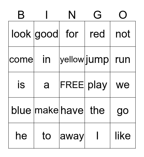 SIGHT WORDS Bingo Card