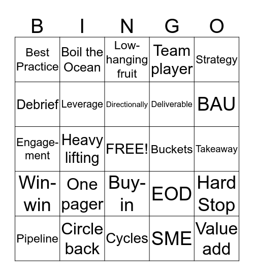 CMG Partners Consulting Buzzword Bingo Card