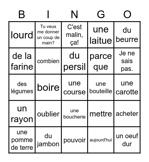 Des courses pour le pique-nique Bingo Card