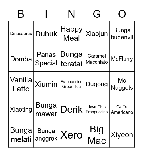 Belle's bingo Card