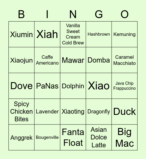 Astraea's Bingo Card
